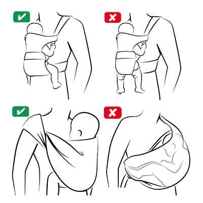 Forma correta de levar o bebé no porta-bebés