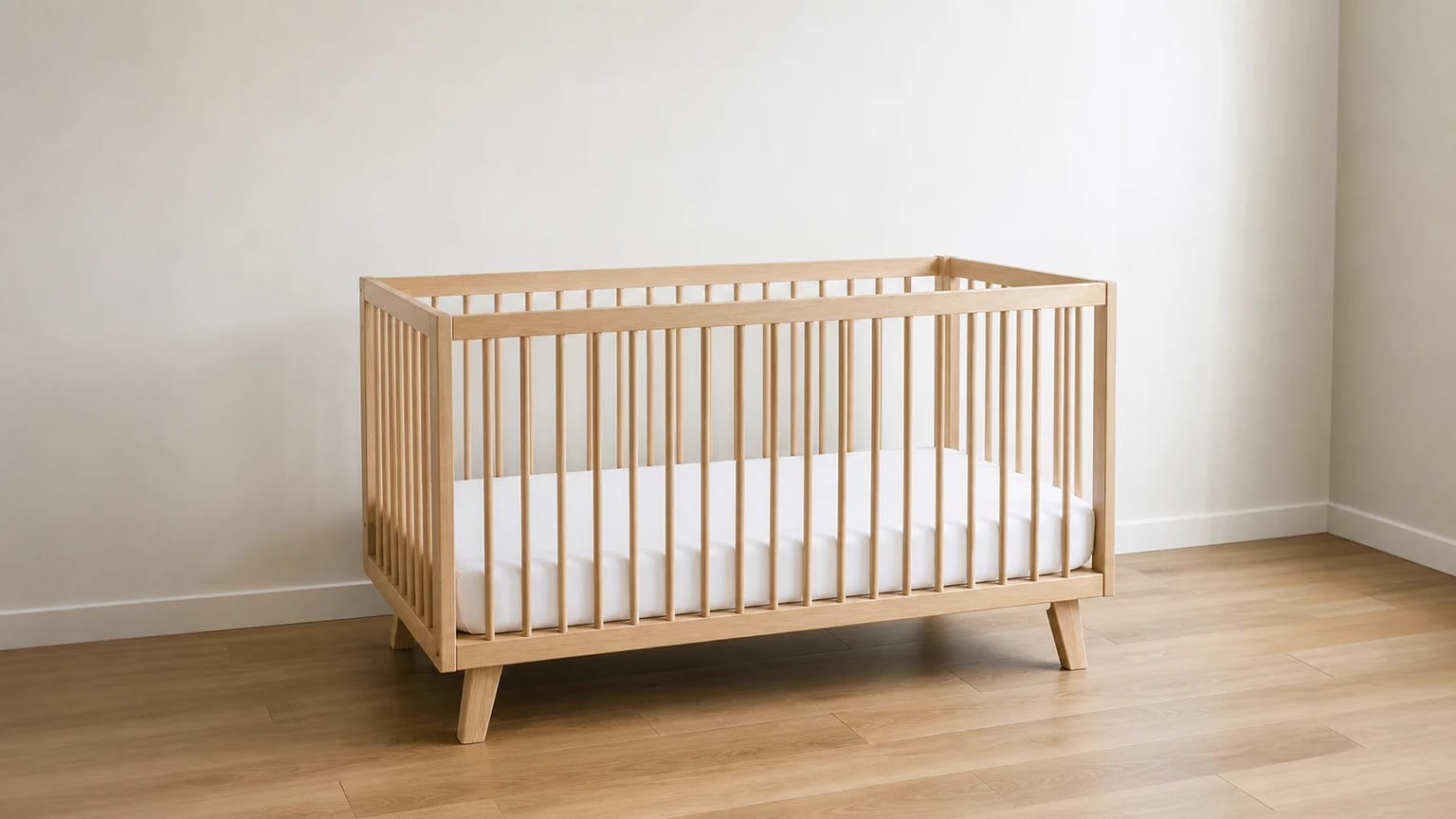 Cama de grades vazia com colchão firme e sem objetos soltos